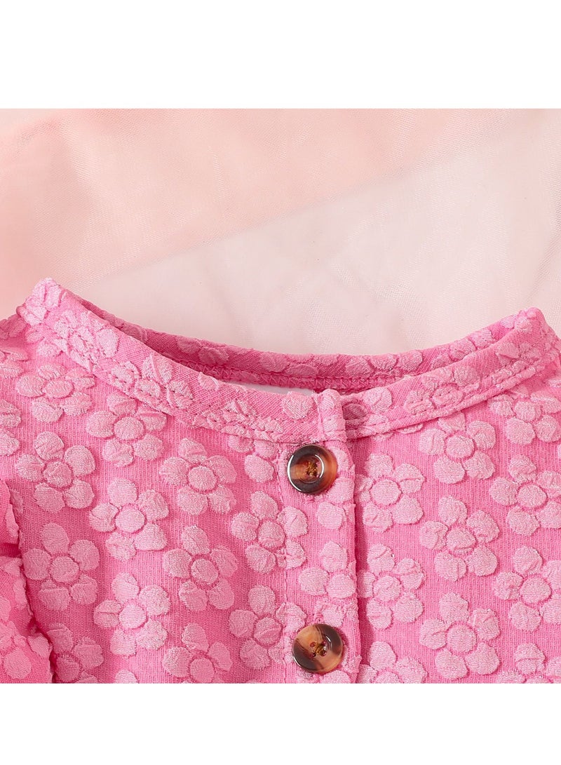 Baby Girl Birthday Party Dress, 9-12M, Elegant Floral Tulle Dress with Butterfly Bow, Special Occasion Toddler Outfit, Long Sleeve Princess Dress, 42cm Long - Image 3