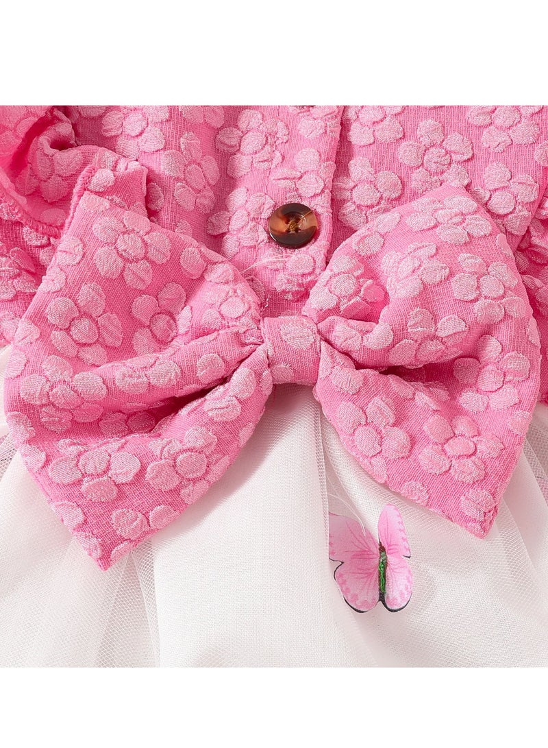 Baby Girl Birthday Party Dress, 9-12M, Elegant Floral Tulle Dress with Butterfly Bow, Special Occasion Toddler Outfit, Long Sleeve Princess Dress, 42cm Long - Image 5