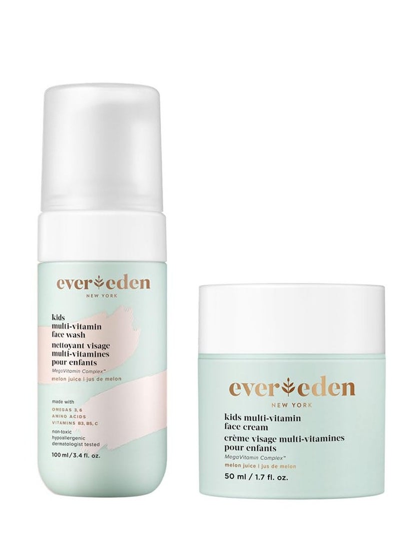 Evereden Evereden Kids Happy Face Duo - Melon Juice Multi-Vitamin Face Wash & Face Cream Set - Clean, Vegan Skin Care for 3+ - Moisturizing, Nourishing & Protective  - Image 1