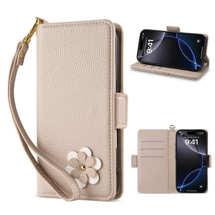 iPhone 14 Cover Leather Protective , Lanyard , , for 14 Plus 14 Pro 14 Pro Max , Apricot Texture for Daily Use - Image 1