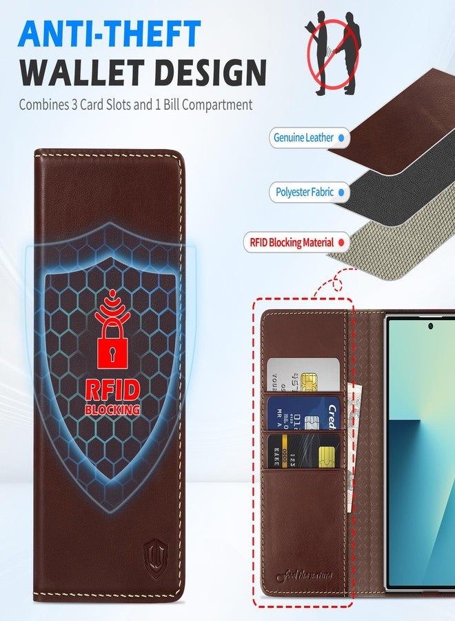 SHIELDON Genuine Leather Wallet Case for Galaxy Z Fold7 5G (8.0-inch), RFID Blocking Card Holder, Kickstand, Magnetic Closure, Full Protection, Shock Absorbing, Shockproof Flip Cover - Retro Coffee - Image 4