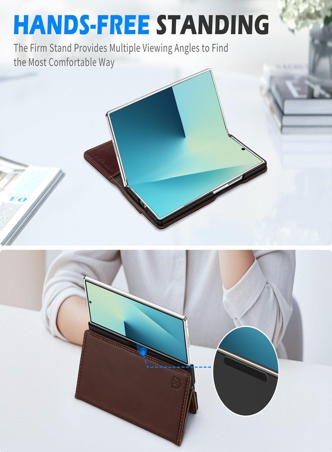 SHIELDON Genuine Leather Wallet Case for Galaxy Z Fold7 5G (8.0-inch), RFID Blocking Card Holder, Kickstand, Magnetic Closure, Full Protection, Shock Absorbing, Shockproof Flip Cover - Retro Coffee - Image 5