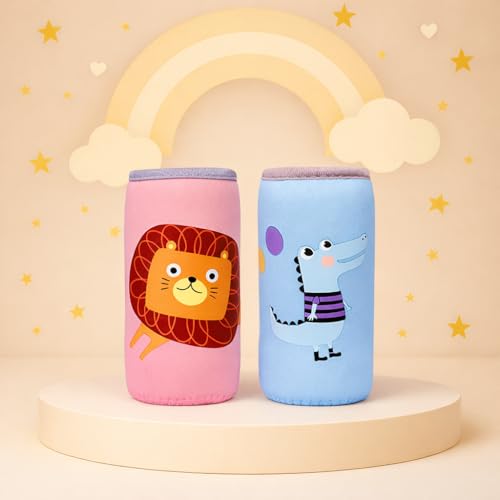 Alya The Cheeky Kidzz Soft Reusable Baby Feeding Bottle Cover Sleeve Animal Printed Suitable For 120Ml 150Ml 220Ml 240Ml Slim Neck Milk Feeder Bottles (Pack Of 2) (Crocodile-Lion),Assorted - Image 1