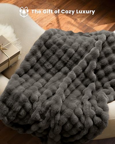 blunique Ultra Soft Cozy Faux Fur Throw Blanket-Fuzzy Plush Thick Bubble Blanket, Fluffy Blanket for Couch, Sofa, Bedroom, and Living Room, 50x60 Inches, Dark Grey - Image 5