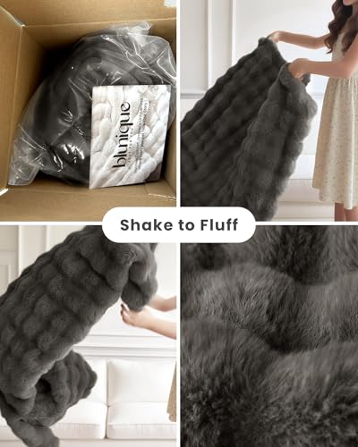 blunique Ultra Soft Cozy Faux Fur Throw Blanket-Fuzzy Plush Thick Bubble Blanket, Fluffy Blanket for Couch, Sofa, Bedroom, and Living Room, 50x60 Inches, Dark Grey - Image 4