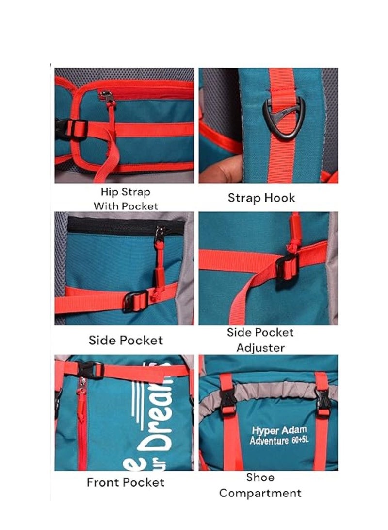 Hyper Adam TRAVEL BACKPACK FOR OUTDOOR SPORT HIKING TREKKING BAG CAMPING RUCKSACK - 65 L (BLUE-SHADE MAY VARY) - Image 2