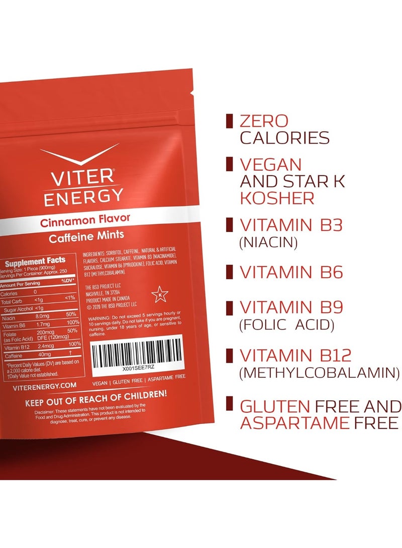 Viter Energy نعناع كافيين - خالي من السكر، فيتامينات ب، نباتي، يعزز الطاقة والتركيز السريع، مكمل نوتروبيك بالكافيين (نكهة القرفة، 8 أونصات، كيس بالجملة) - Image 3