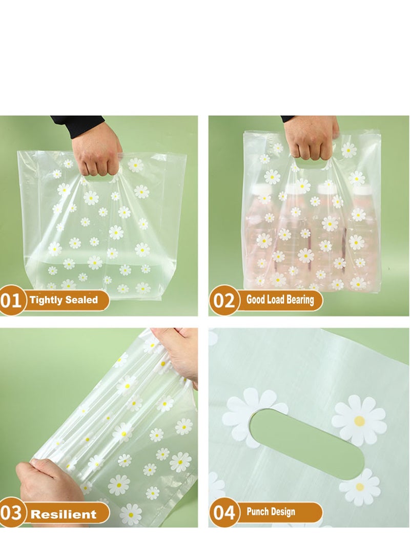 50 قطعة أكياس تسوق بلاستيكية بمقبض وبتصميم زهرة الأقحوان، لأكياس تغليف الكعك والخبز والحلويات، لتغليف الهدايا وحفلات الزفاف أو للأعمال الصغيرة (18*10*25 سم) - Image 4