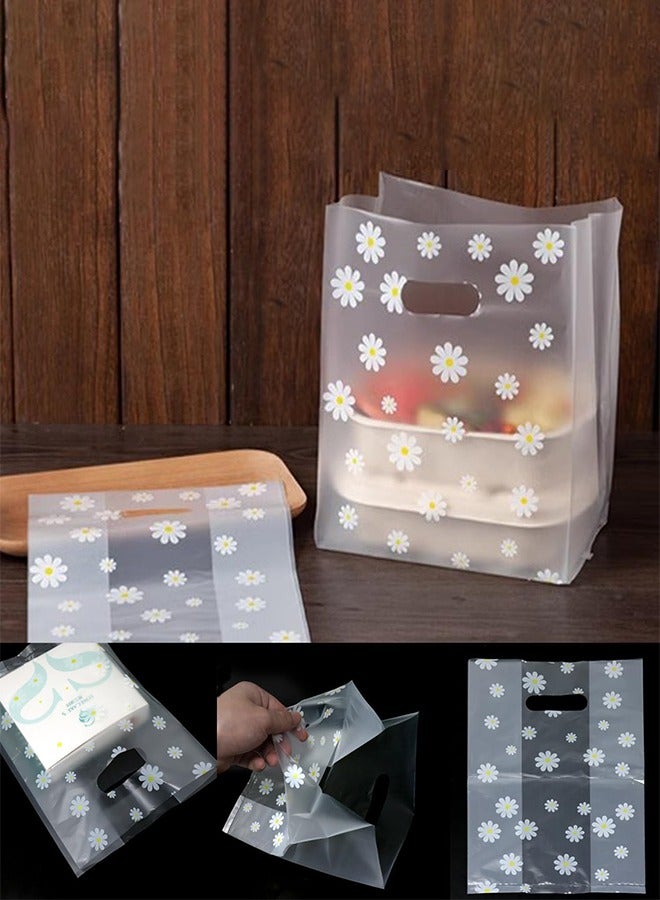 50 قطعة أكياس تسوق بلاستيكية بمقبض وبتصميم زهرة الأقحوان، لأكياس تغليف الكعك والخبز والحلويات، لتغليف الهدايا وحفلات الزفاف أو للأعمال الصغيرة (18*10*25 سم) - Image 1