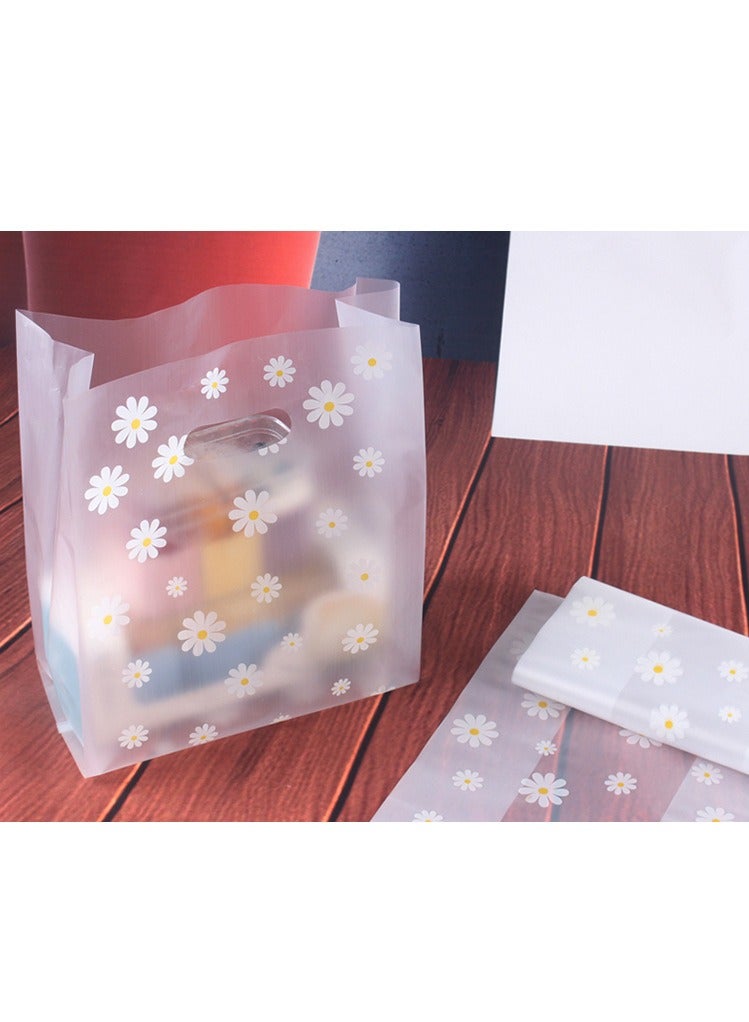 50 قطعة أكياس تسوق بلاستيكية بمقبض وبتصميم زهرة الأقحوان، لأكياس تغليف الكعك والخبز والحلويات، لتغليف الهدايا وحفلات الزفاف أو للأعمال الصغيرة (18*10*25 سم) - Image 2