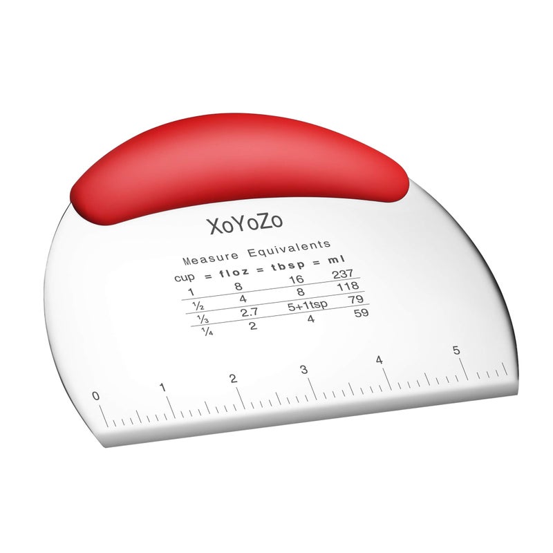XoYoZo 1 قطعة كاشطة عجين/مقص عجين من الفولاذ المقاوم للصدأ مع مقبض مطاطي غير قابل للانزلاق/مقص كاشط للعجين/مقص بيتزا محترف (أحمر) - Image 1