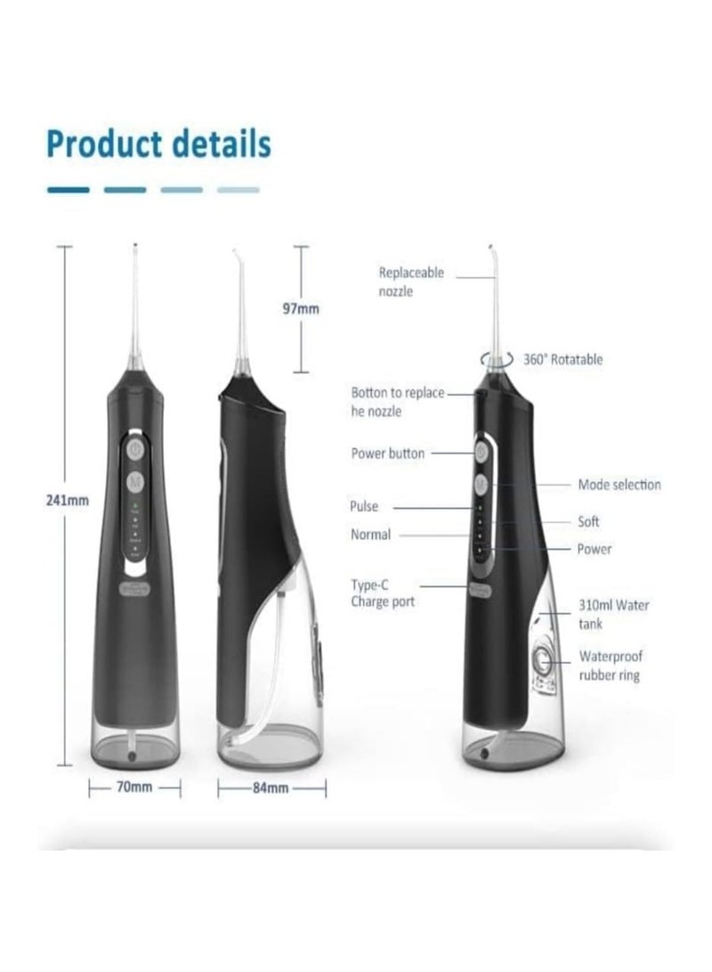 ACLIX Water Flosser, Cordless 310mL Professional Oral Irrigator, 360° Nozzle Rotation, Hidden Charging Port, 4 Modes 4 Jet Tips, IPX7 Waterproof, Easy-to-Clean (Black) - Image 5
