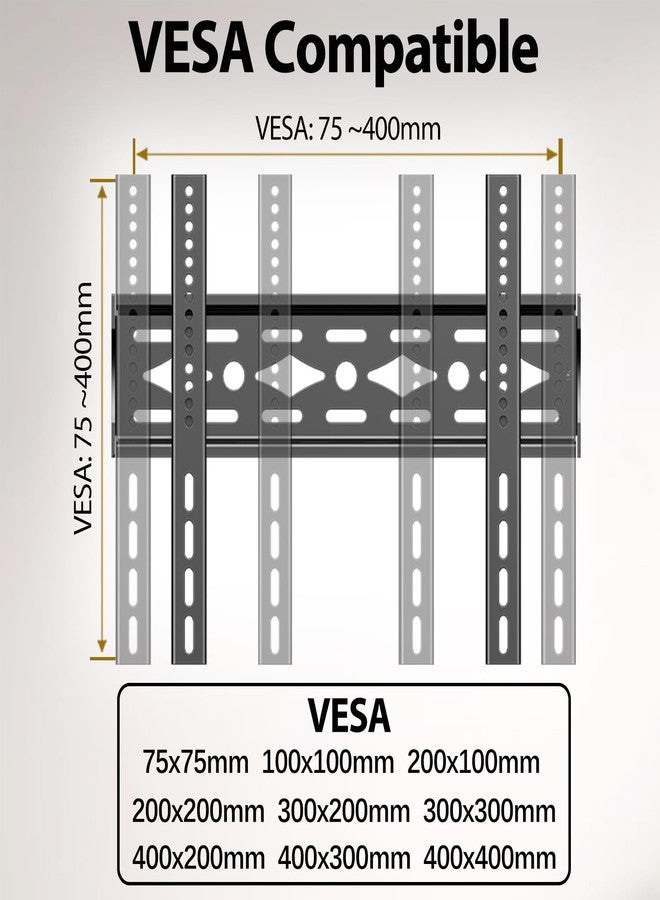 TETVIK Fixed TV Wall Mount for Most 26-63 inch TV Monitor fit Flat Curved Screen Ultra Slim Profile Television Mount Wall Bracket Max VESA 400x400mm Hold Up to110 lbs Wall Mount TV Bracket - Image 5