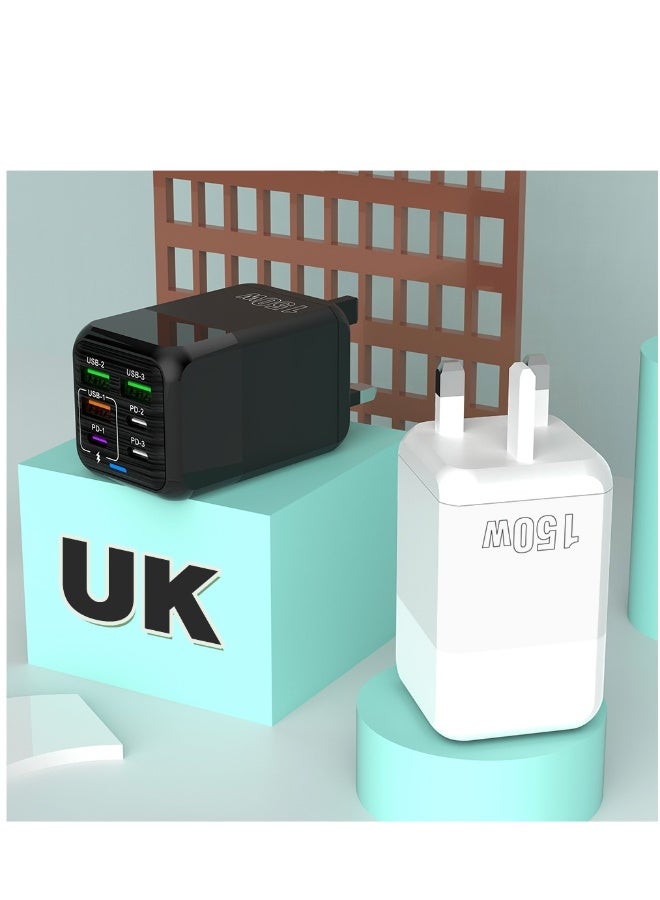 Topleo 150W UK 6 Ports Multifunctional Super Fast Charging Adapter Mobile Phone Charger Travel Power Adapter Black - Image 4