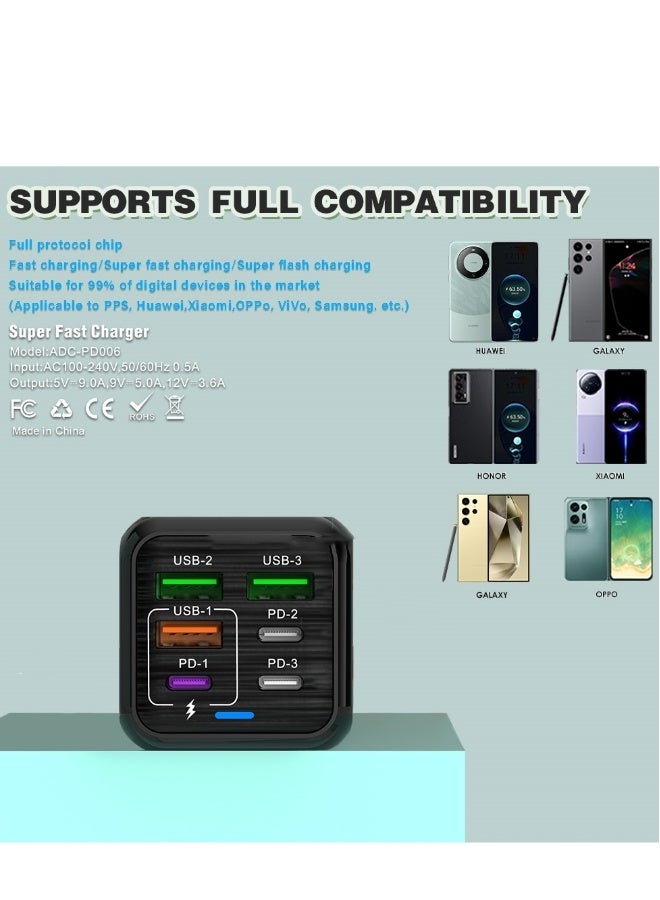 Topleo 150W UK 6 Ports Multifunctional Super Fast Charging Adapter Mobile Phone Charger Travel Power Adapter Black - Image 2