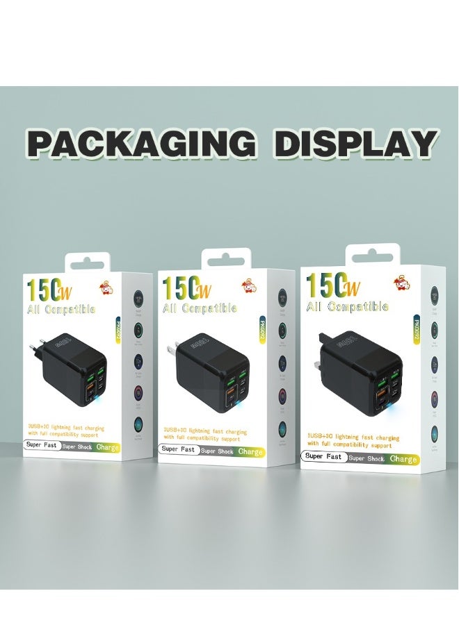 Topleo 150W UK 6 Ports Multifunctional Super Fast Charging Adapter Mobile Phone Charger Travel Power Adapter Black - Image 5