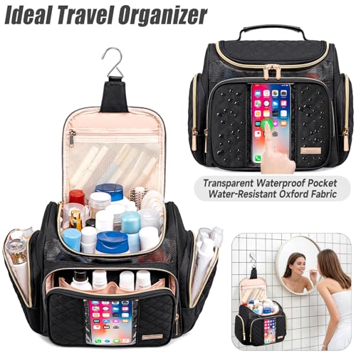 Tealari Large Toiletry Bag for Women Men,Bathroom Bag,Water Resistant Shower Bag,Makeup Bag,Portable Shower Caddy for College Dorm,Hanging Travel Toiletry Bag with Transparent Waterproof Phone Pocket - Image 2