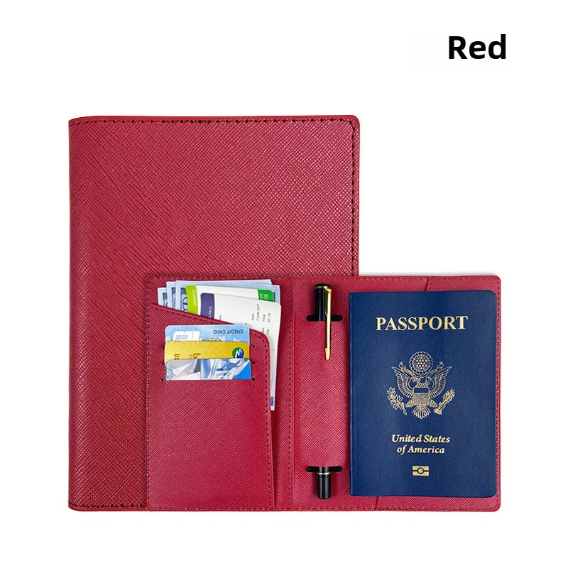 Fashion PU Leather Passport Holder with Card Slots Red 