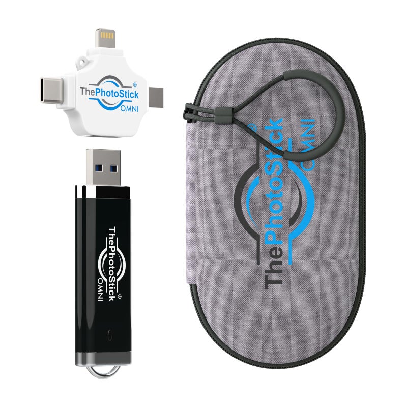ThePhotoStickÂ® Omni 128GB + Protective Case | Secure Photo & Video Backup and Transfer | Digital File Organization | USB & Multiport Connection for Phones, Tablets and Computers | Water Resistant Case - Image 1