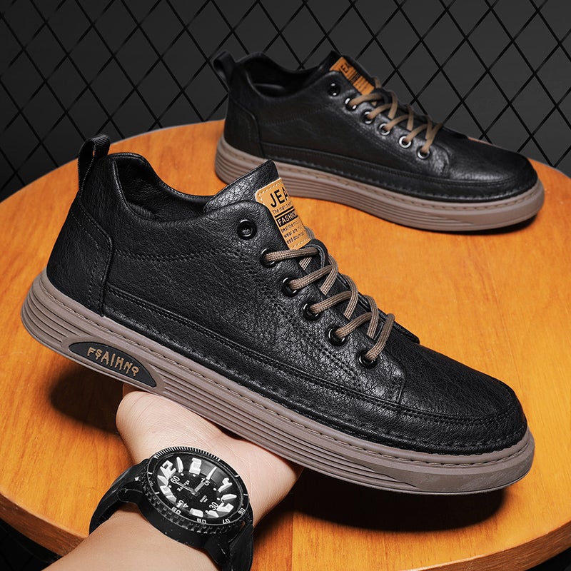 All Black Chef Men'S Shoes Winter Kitchen Kitchen Work Skate Shoes Leather Shoes Men'S Labor Protection Trendy Shoes Junior Boys Thick Sole - Image 1