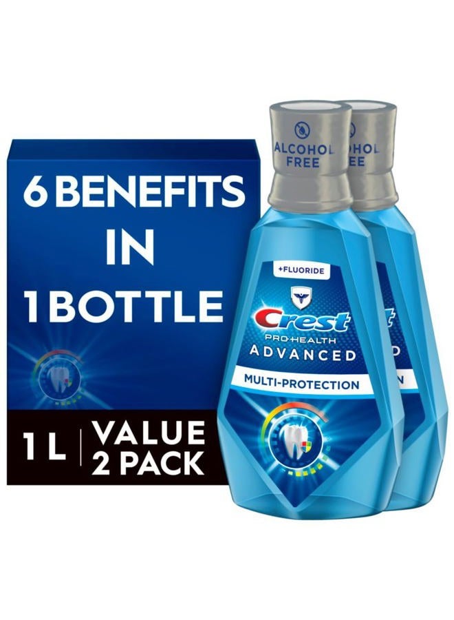 Crest Pro-Health Advanced Mouthwash, Alcohol Free, Multi-Protection, Fresh Mint, 1 L (33.8 fl oz), Pack of 2, Blue - Image 1
