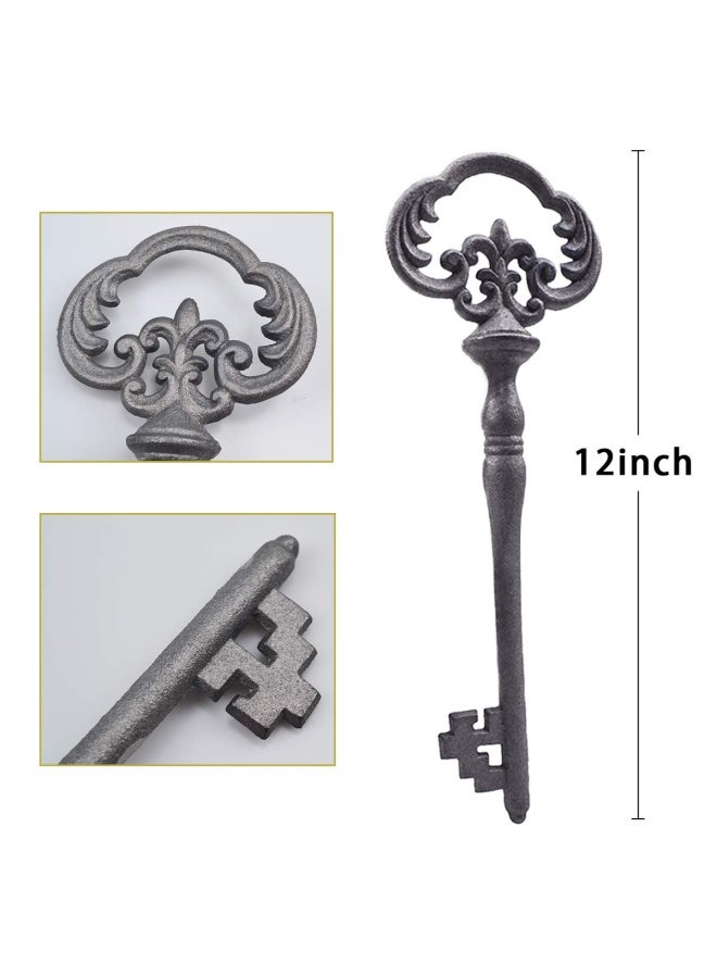 Large Cast Iron Skeleton Key 2 Pieces Vintage Cast Iron Decorative Wrought Iron Crafts Key For Home Wall Decor - Image 2
