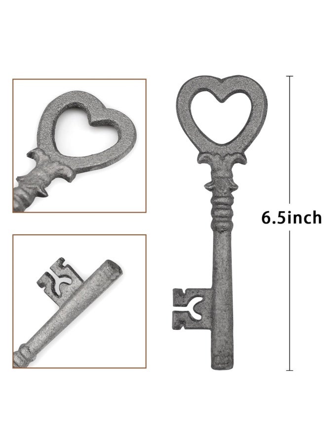Large Cast Iron Skeleton Key 2 Pieces Vintage Cast Iron Decorative Wrought Iron Crafts Key For Home Wall Decor - Image 3