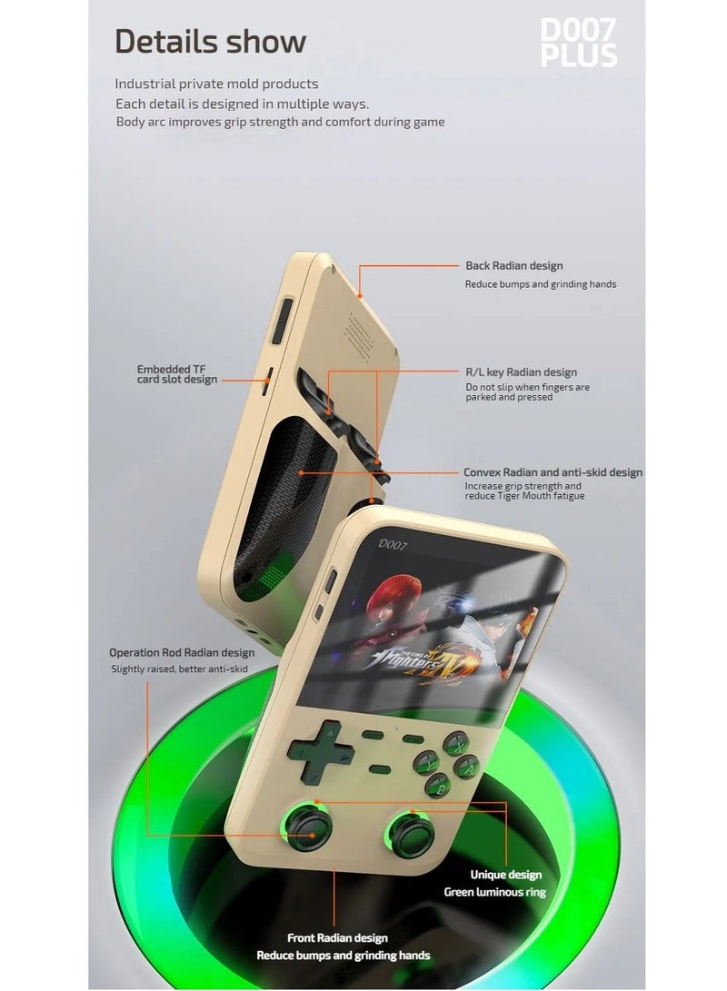 D007 Handheld Game Console with Linux System, Dual 3D Joystick System, Retro Games Console with 10000+ Classic Games, Handheld Emulator Console， Built-in 128G Memory Card (Beige)