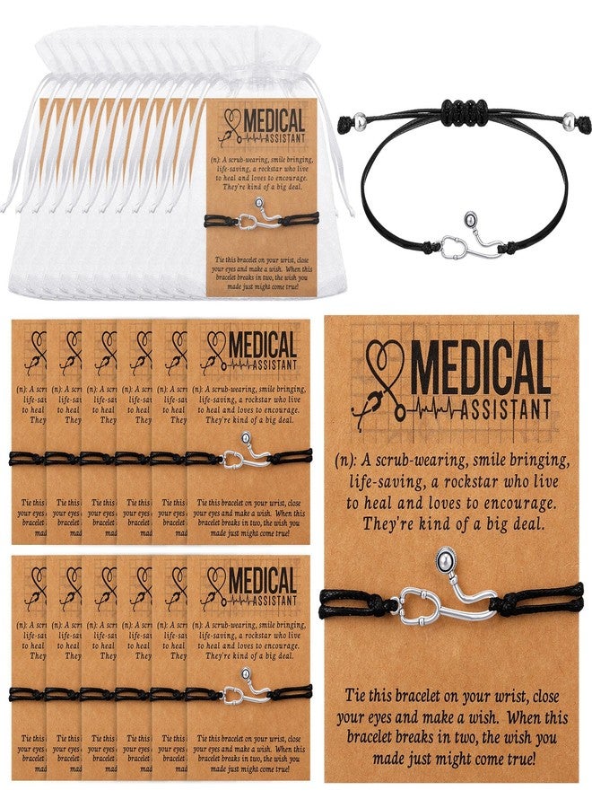 Equsion 12 Set Christmas Medical Assistant Bracelet Gifts with Blessing Card and Bag for Medical Assistant Students Practitioner CNA MA RN Assist Healthcare Work Christmas Favor Gifts - Image 1