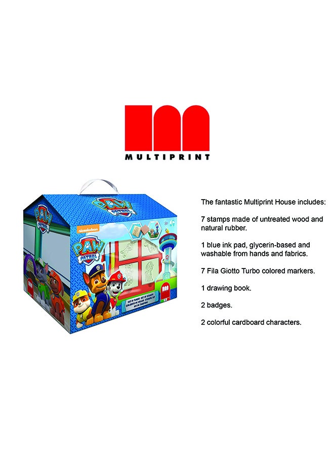 MULTIPRINT Paw Patrol House Creative Stamping And Coloring Set For Kids Includes 7 Wooden Stamps, Washable Ink, 7 Markers, Drawing Book And More Made In Italy  - Image 2
