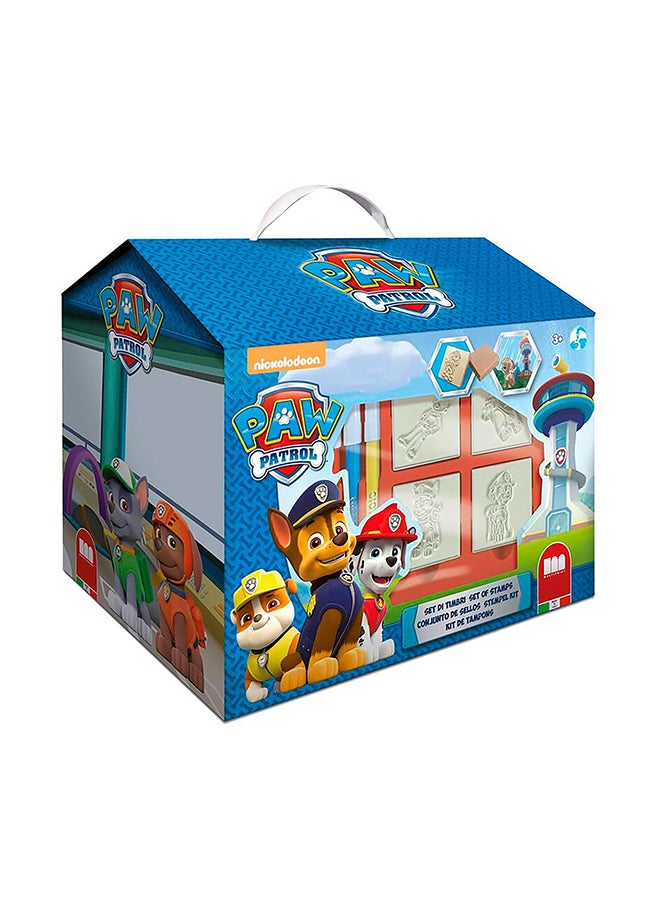 MULTIPRINT Paw Patrol House Creative Stamping And Coloring Set For Kids Includes 7 Wooden Stamps, Washable Ink, 7 Markers, Drawing Book And More Made In Italy  - Image 1