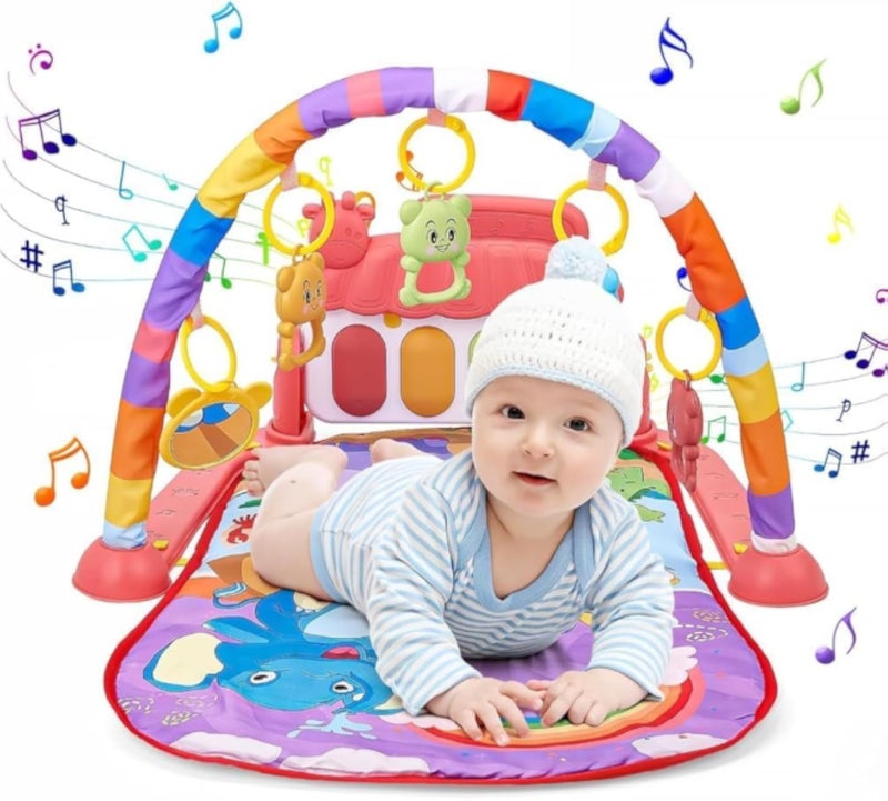 بساط لعب للأطفال من TOYS-EGYPT، بساط لعب بيانو ممتع لوقت الاستلقاء على البطن، بساط أنشطة للأطفال مع 5 ألعاب حسية تعليمية للرضع، موسيقى وأضواء، من 0 إلى 9 إلى 12 شهرًا، الرمز (B-02) (برتقالي)