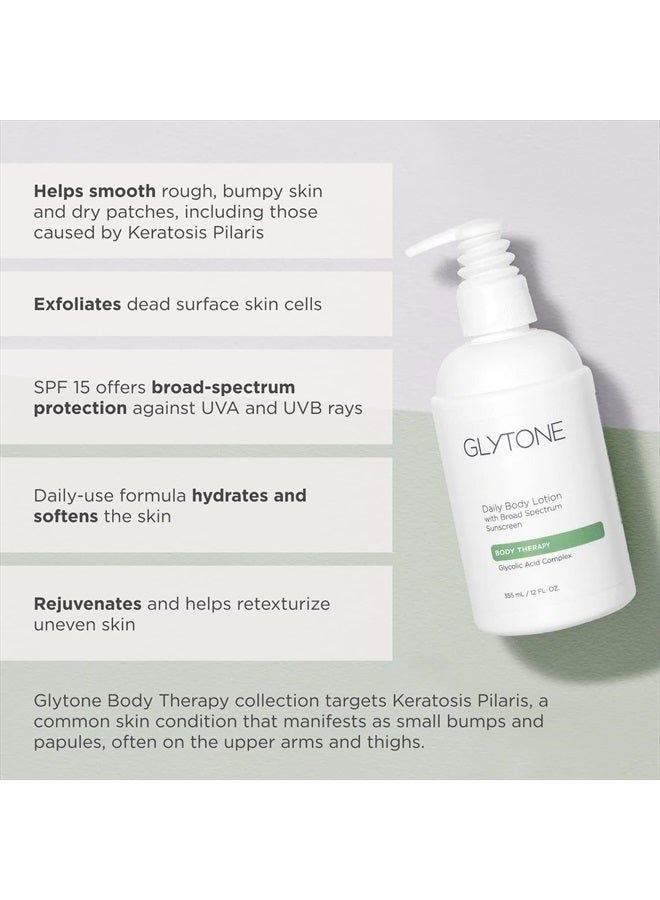 Glytone Daily Body Lotion Broad Spectrum SPF 15 with Glycolic Acid & Shea Butter, Retexturizing Moisturizer, Fragrance Free, 12 oz. - Image 5