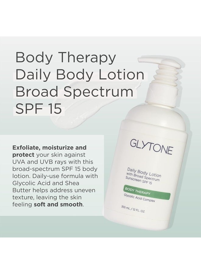 Glytone Daily Body Lotion Broad Spectrum SPF 15 with Glycolic Acid & Shea Butter, Retexturizing Moisturizer, Fragrance Free, 12 oz. - Image 2