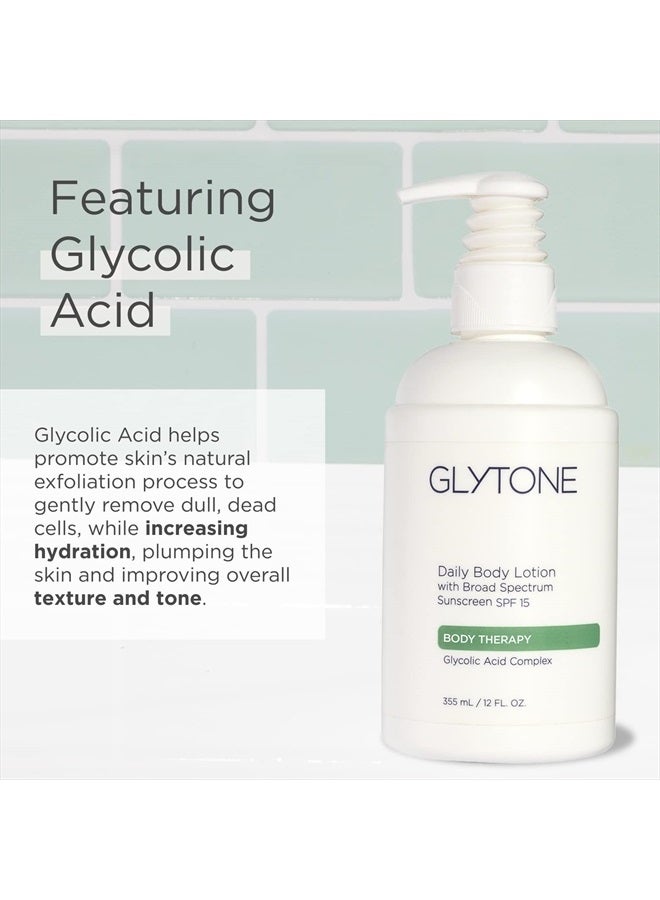 Glytone Daily Body Lotion Broad Spectrum SPF 15 with Glycolic Acid & Shea Butter, Retexturizing Moisturizer, Fragrance Free, 12 oz. - Image 3