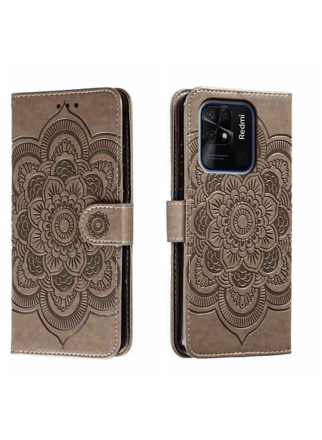 The Bros Case For Xiaomi Redmi 10C Sun Mandala Embossing Pattern Phone Leather Case