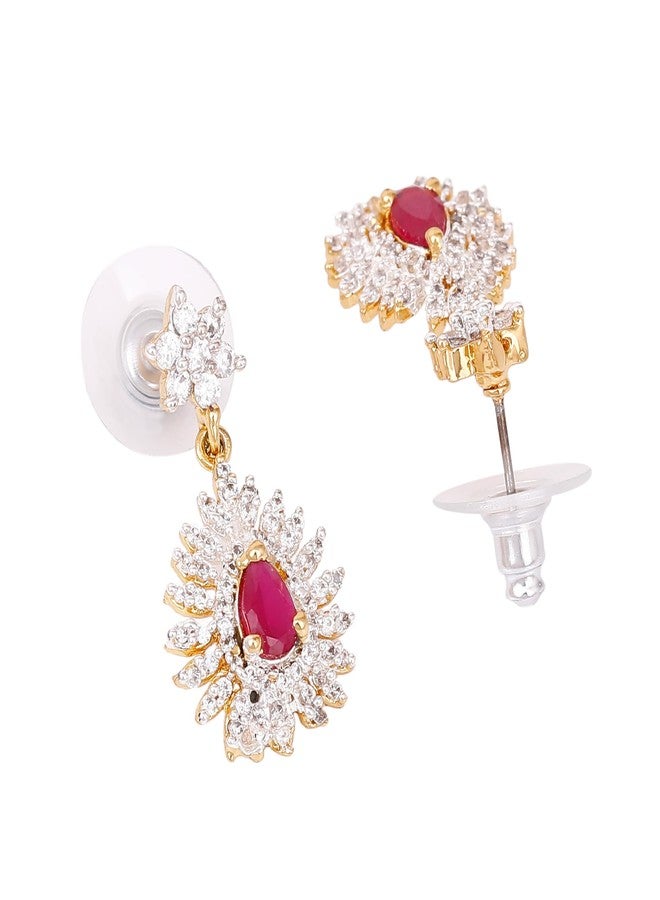 Estele 24 Kt Gold plated Austrian Diamond Drop Traditional Earrings For Girls and Women - Image 3