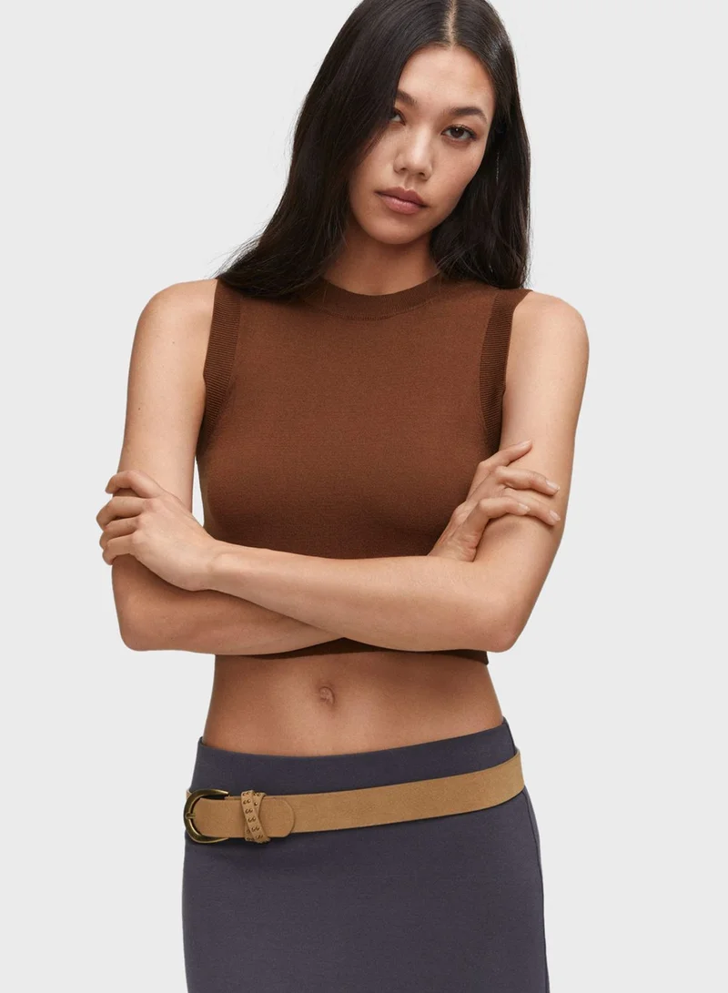 MANGO Round Neck Crop Top
