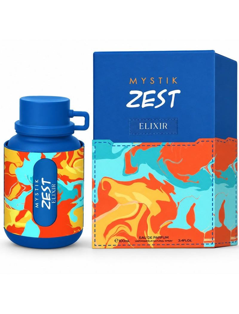 Mystik Zest Elixir Eau de Parfum 100ml Unisex – Long Lasting Fresh Citrus Woody Perfume with Aromatic & Amber Notes for Men & Women