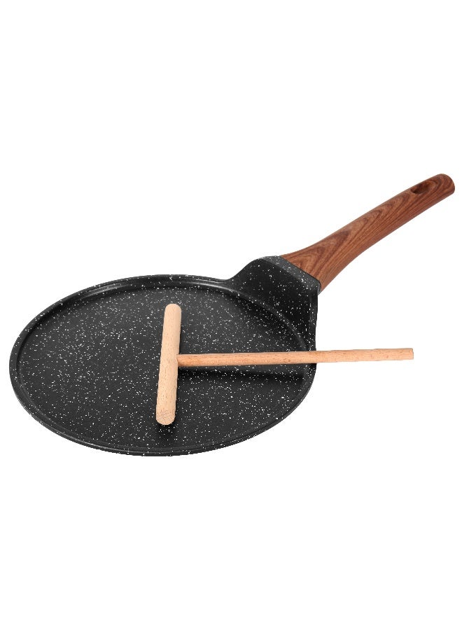 ESLITE LIFE مقلاة بان كيك 24 سم | ألمنيوم | قاعدة تحريض | طلاء غير لاصق | مقاومة للخدوش ودائمة | مقبض خشبي بتصميم أنيق، أسود - Image 1