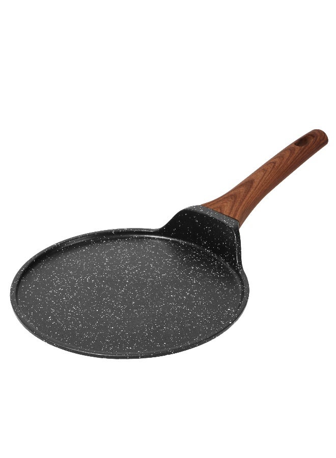 ESLITE LIFE مقلاة بان كيك 24 سم | ألمنيوم | قاعدة تحريض | طلاء غير لاصق | مقاومة للخدوش ودائمة | مقبض خشبي بتصميم أنيق، أسود - Image 5
