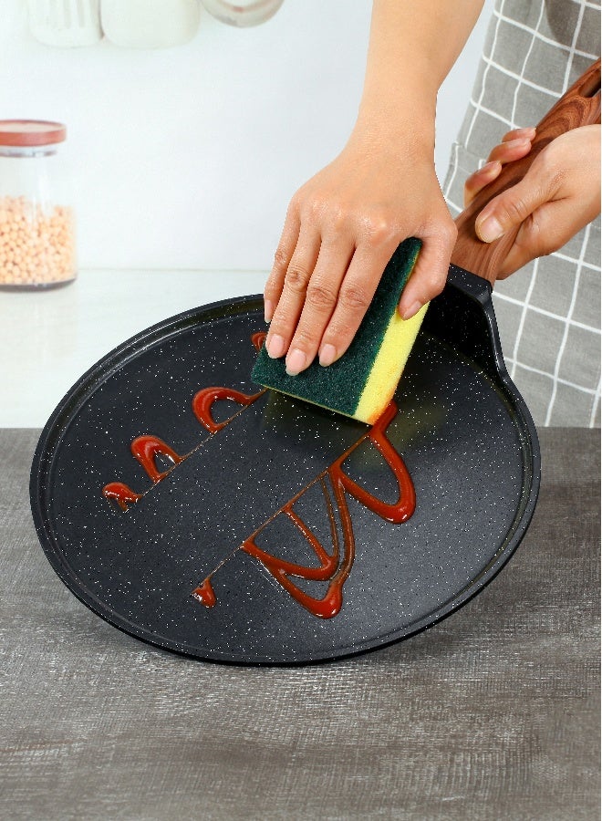 ESLITE LIFE مقلاة بان كيك 24 سم | ألمنيوم | قاعدة تحريض | طلاء غير لاصق | مقاومة للخدوش ودائمة | مقبض خشبي بتصميم أنيق، أسود - Image 3