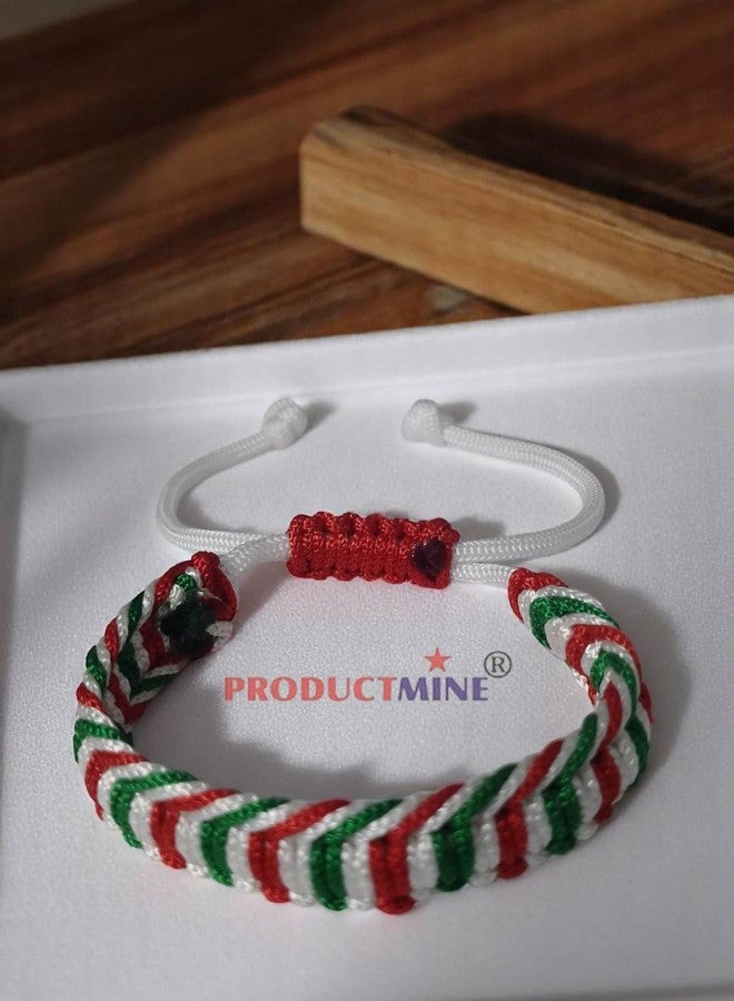 PRODUCTMINE سوار PRODUCTMINE® مصنوع يدويًا باللون الأحمر والأبيض والأخضر، سوار معصم قابل للتعديل، سوار صداقة للنساء والرجال، لطيف على البشرة - Image 3