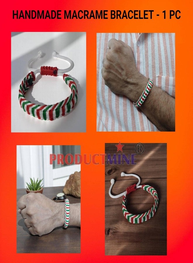 PRODUCTMINE سوار PRODUCTMINE® مصنوع يدويًا باللون الأحمر والأبيض والأخضر، سوار معصم قابل للتعديل، سوار صداقة للنساء والرجال، لطيف على البشرة - Image 4