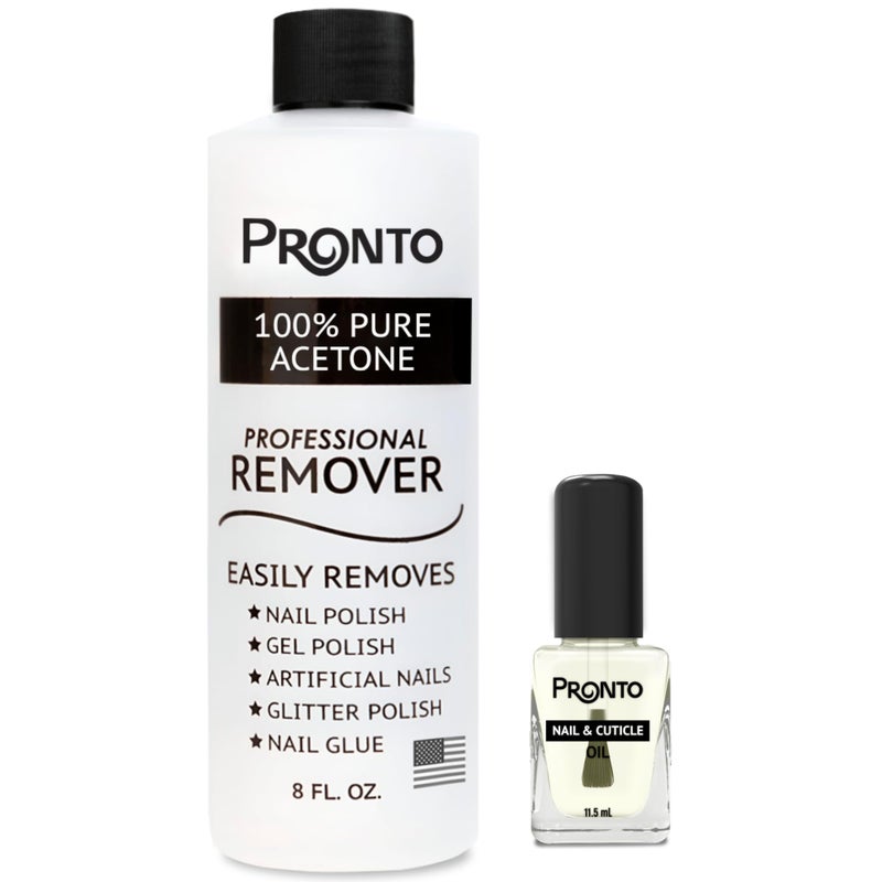 Pronto 8 Oz 100 Pure Acetone Nail Polish Remover and Cuticle Oil Pure Acetone for All Nail Polish Types including Gel Acrylic Sculptured Nails Gel Nail Polish Remover and Nail Repair Duo Pack - Image 3