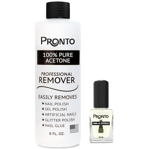 Pronto 8 Oz 100 Pure Acetone Nail Polish Remover and Cuticle Oil Pure Acetone for All Nail Polish Types including Gel Acrylic Sculptured Nails Gel Nail Polish Remover and Nail Repair Duo Pack - Image 1