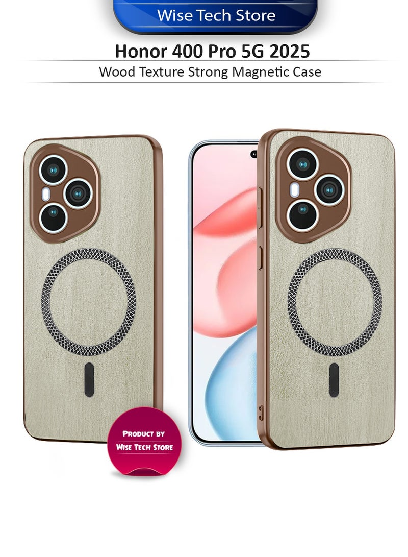 دبليو تيك غطاء خلفي قوي من الخشب ومحافظ مع مغناطيس لهاتف Honor 400 Pro 5G 2025، مقاوم للصدمات مع تقنية Magsafe وغطاء صلب من PC (MCMPMN) - خشب القيقب - Image 1