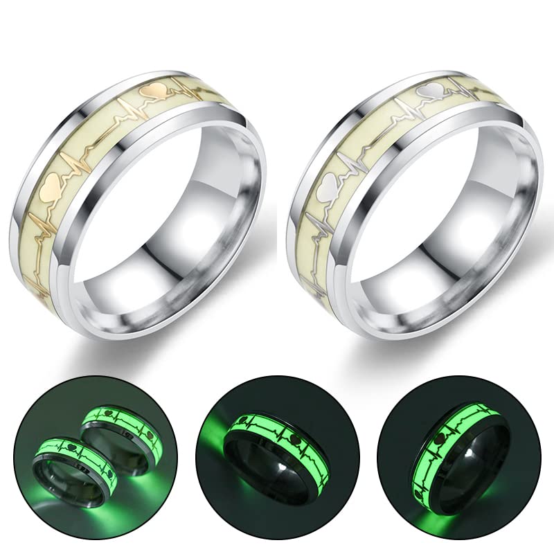 VIEN TRENDING Dark Luminous ECG Ring Stainless Steel Ring Promise Heartbeat Ring Glowing Jewelry for Men Women - Image 5