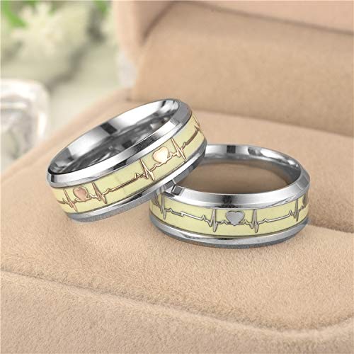 VIEN TRENDING Dark Luminous ECG Ring Stainless Steel Ring Promise Heartbeat Ring Glowing Jewelry for Men Women - Image 4