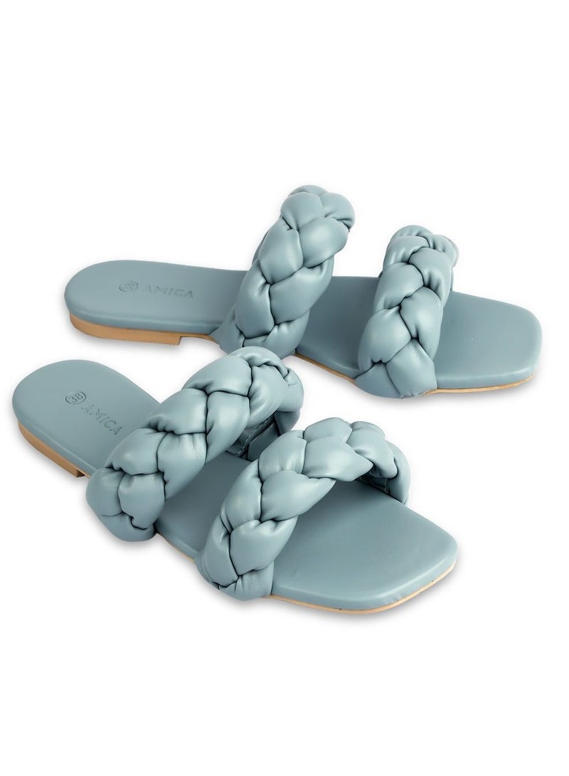 AMICA Cara Women's Flat Leather Sandals with Double Braided Strap - Image 1